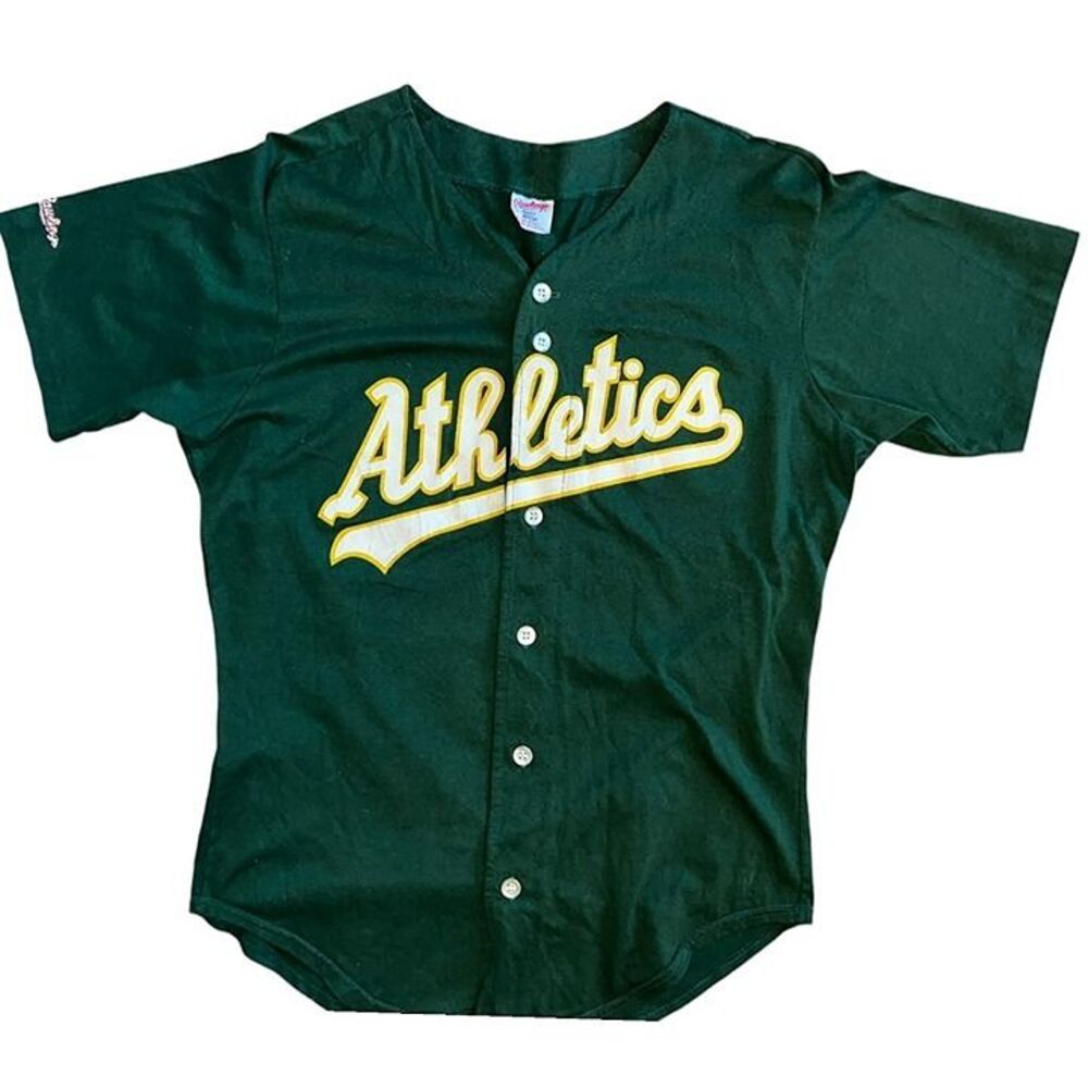 Vintage 1980s Rawlings Green Oakland Athletics A's MLB Jersey Size Large
